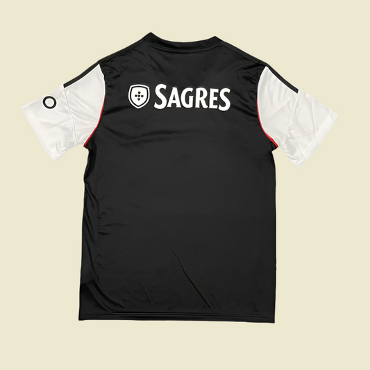 Black Benfica 13/14 away shirt with 'SAGRES' branding on a gray background