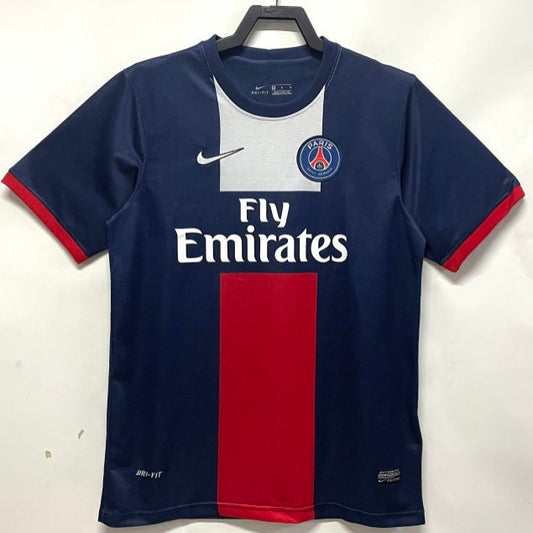 Paris Saint-Germain football jersey on a hanger against a white background