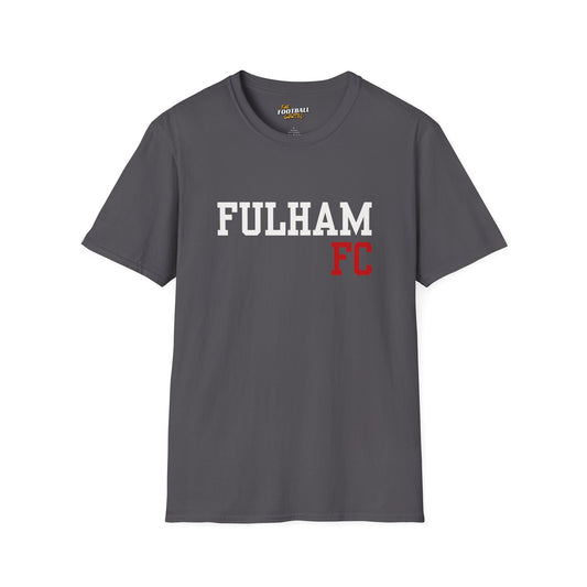 Gray t-shirt with 'FULHAM FC' printed on it against a white background