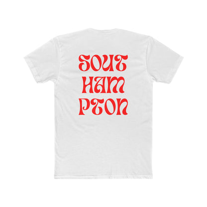 White t-shirt with red text 'SOUTHAMPTON' on a white background
