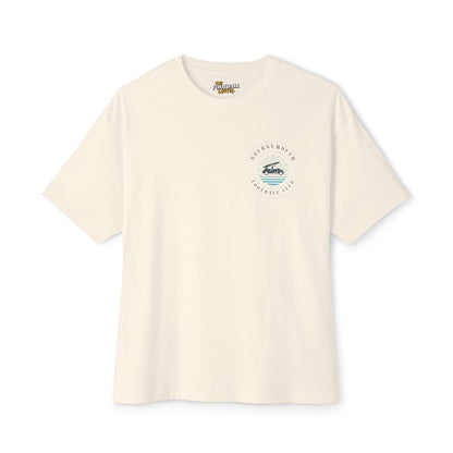 Beige t-shirt with a logo on a white background