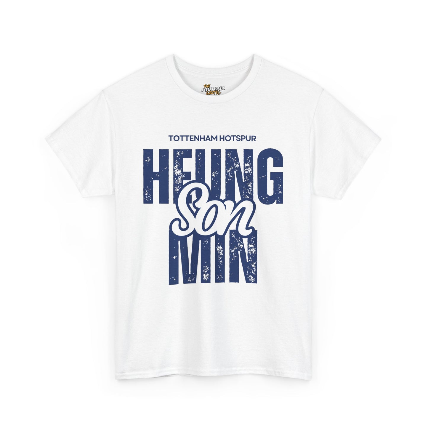White t-shirt with 'Tottenham Hotspur Heung min Son' text on a white background