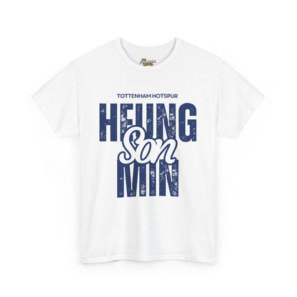 White t-shirt with 'Tottenham Hotspur Heung min Son' text on a white background