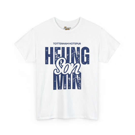 White t-shirt with 'Tottenham Hotspur Heung min Son' text on a white background