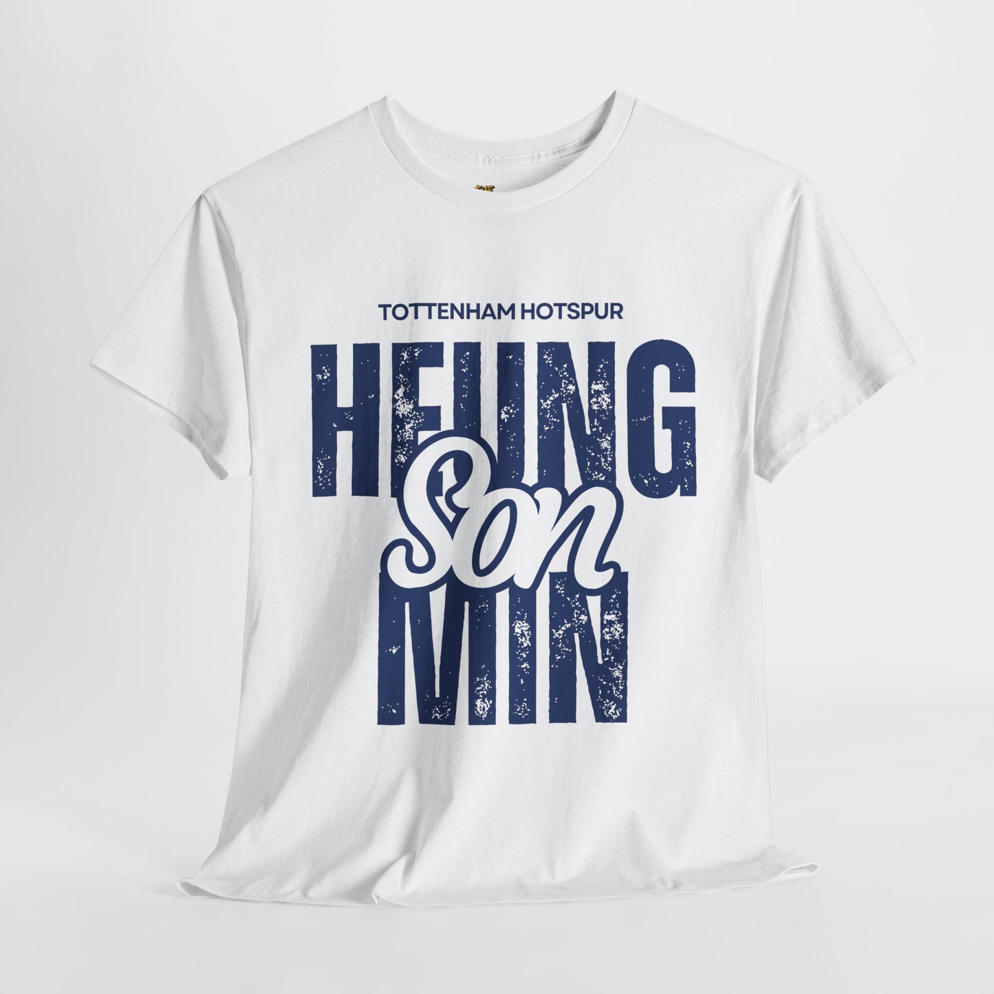 White t-shirt with 'Tottenham Hotspur Heung min Son' text on a white background