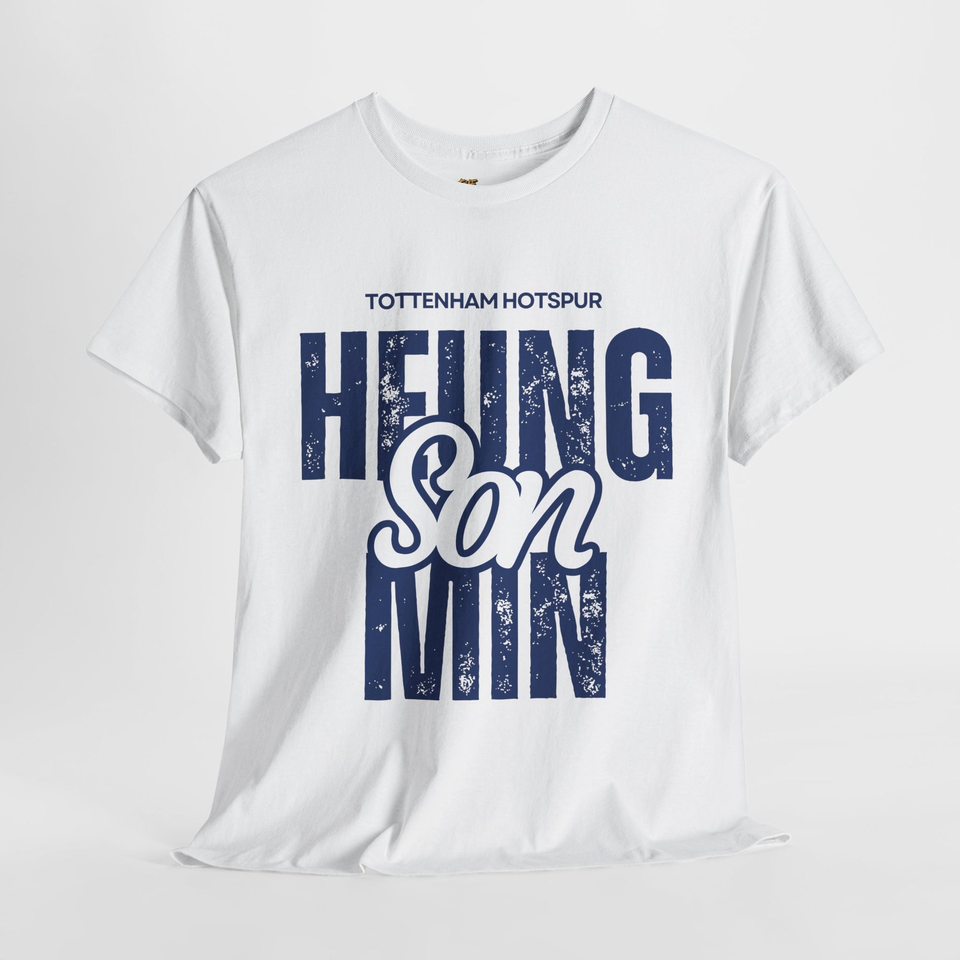 White t-shirt with 'Tottenham Hotspur Heung min Son' text on a white background