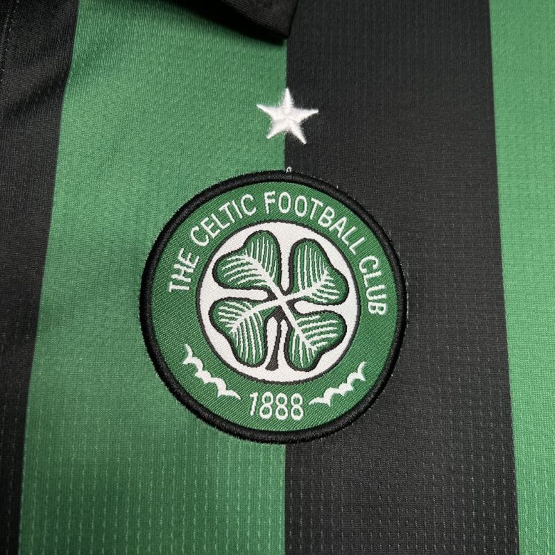 Celtic Football Club logo on a sports jersey with green and black colors.