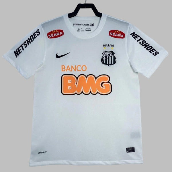 White santos 2012 home shirt with various brand logos on a gray background