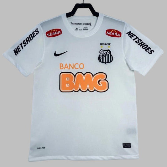 White santos 2012 home shirt with various brand logos on a gray background
