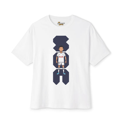White Tottenham Hotspur t-shirt with a graphic design of a person in a sports uniform on a white background