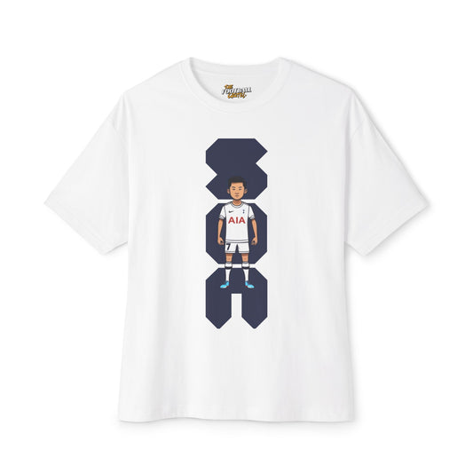 White Tottenham Hotspur t-shirt with a graphic design of a person in a sports uniform on a white background