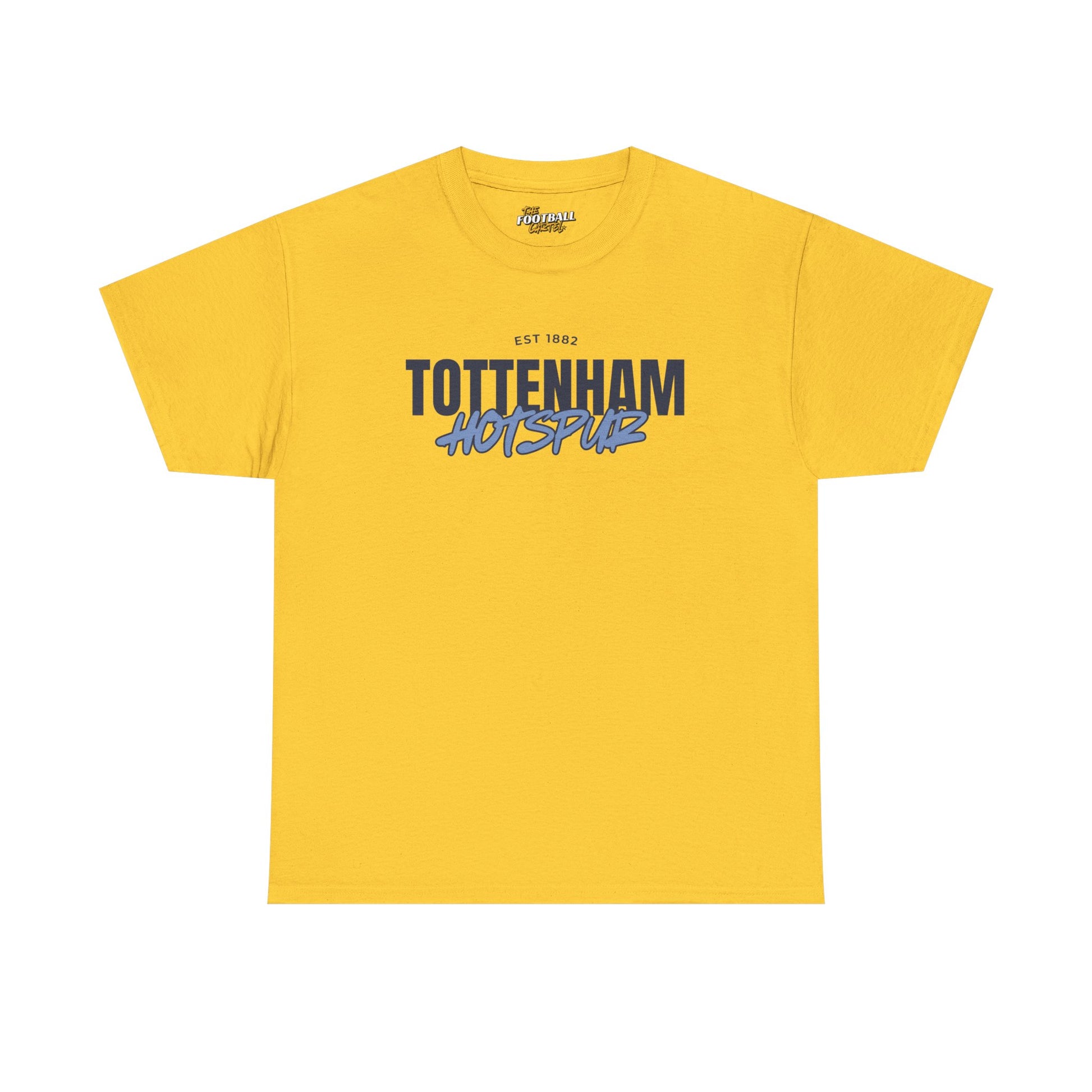 Yellow t-shirt with 'Tottenham Hotspur' text on a white background