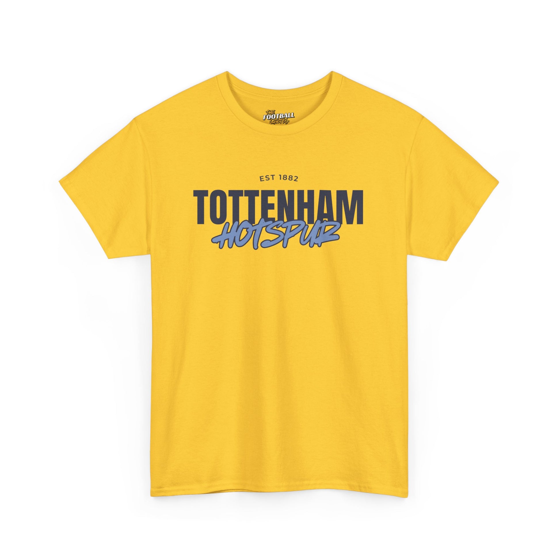 Yellow t-shirt with 'Tottenham Hotspur' text on a white background