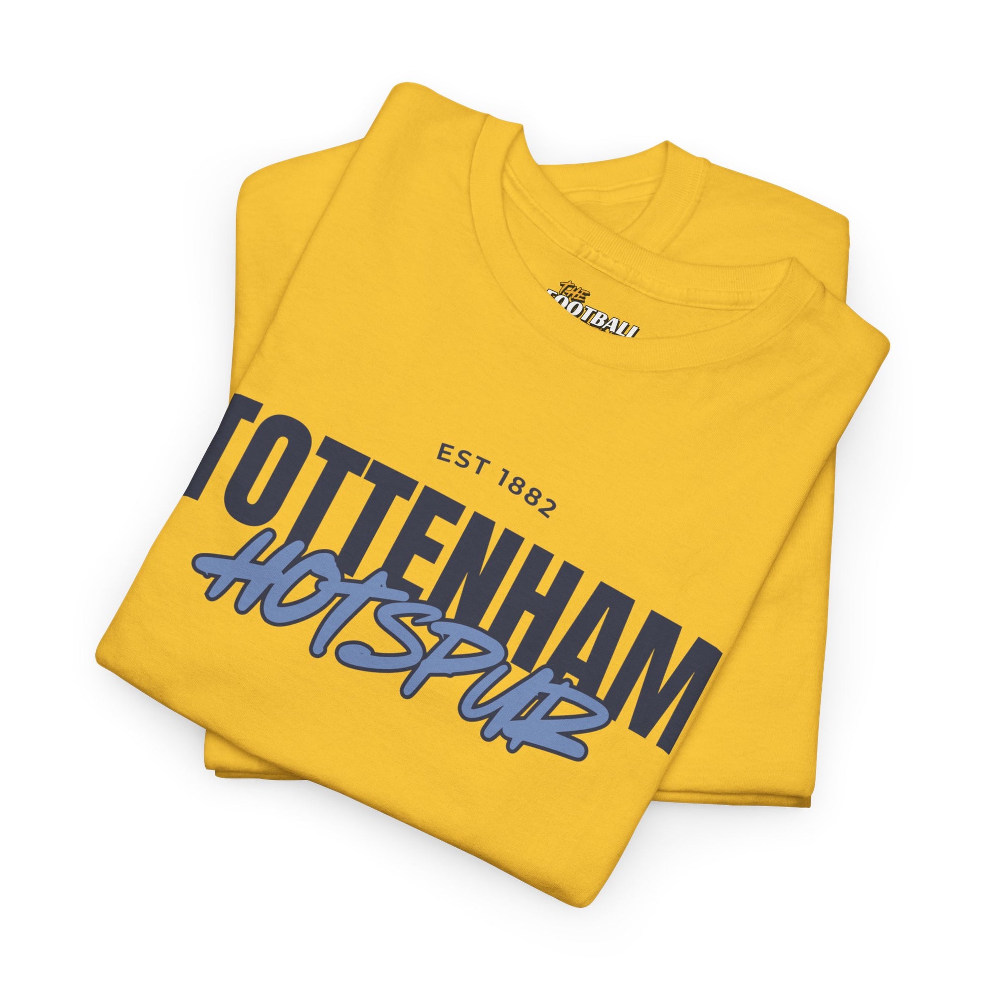 Yellow t-shirt with 'Tottenham Hotspur' text on a white background