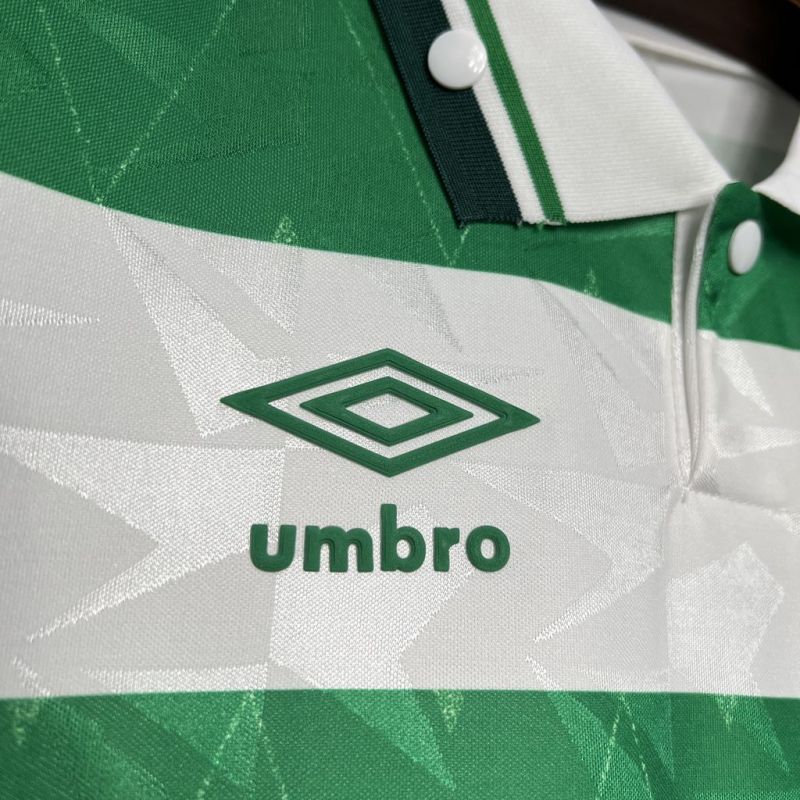 Green and white Celtic 89-91 home shirt  with Umbro logo