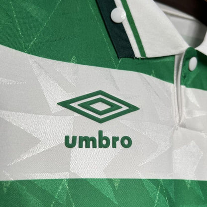 Green and white Celtic 89-91 home shirt  with Umbro logo