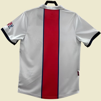 PSG 98/99 away shirt with red and blue stripe on a white background