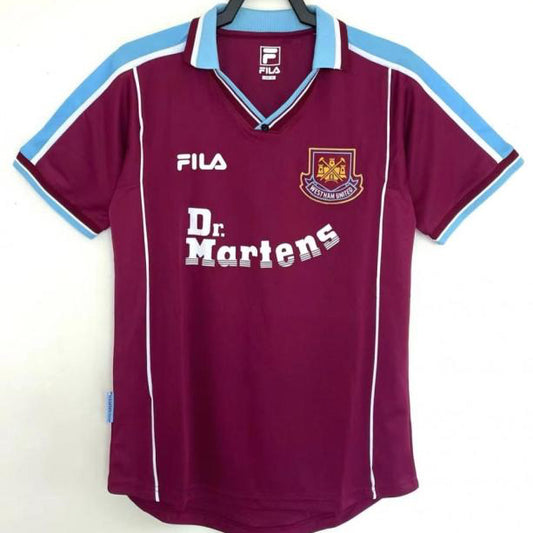 Maroon West Ham 99/01 home shirt with blue accents and visible branding on a white background