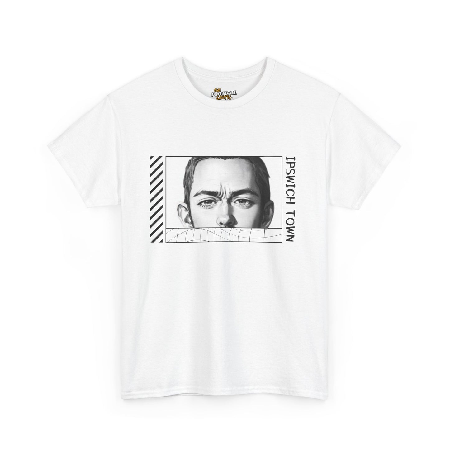 White Ipswich town t-shirt with graphic design and text on a white background