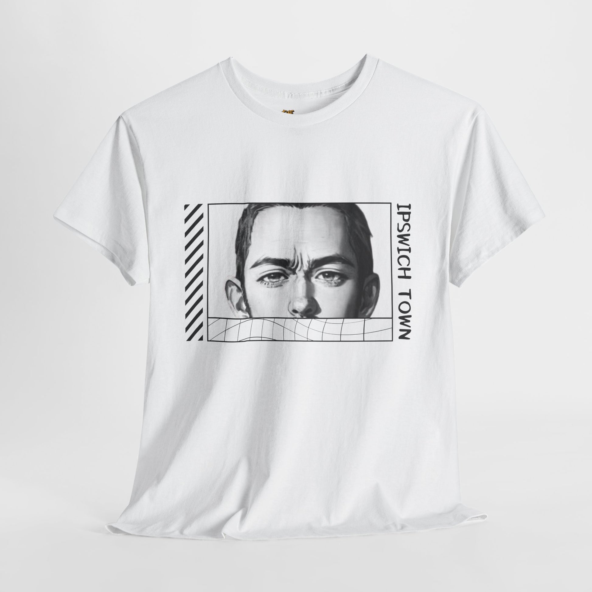White Ipswich town t-shirt with graphic design and text on a white background