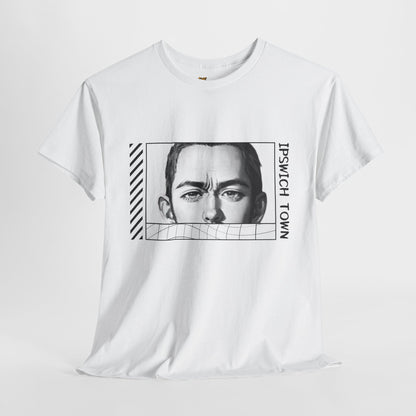 White Ipswich town t-shirt with graphic design and text on a white background