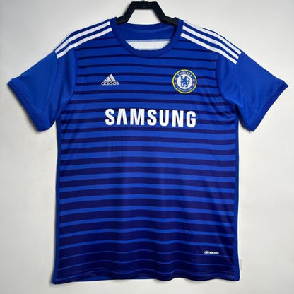 Blue Chelsea 14/15 Chelsea shirt with Adidas and Samsung logos on a hanger against a white background