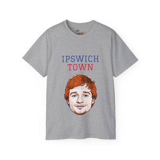 Gray t-shirt with a graphic of a face and 'Ipswich Town' text on a white background