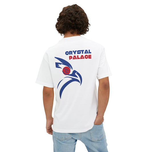 Person wearing a white t-shirt with a logo and text on the back, on a white background