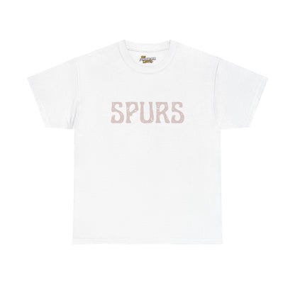 White t-shirt with 'SPURS' text on a white background