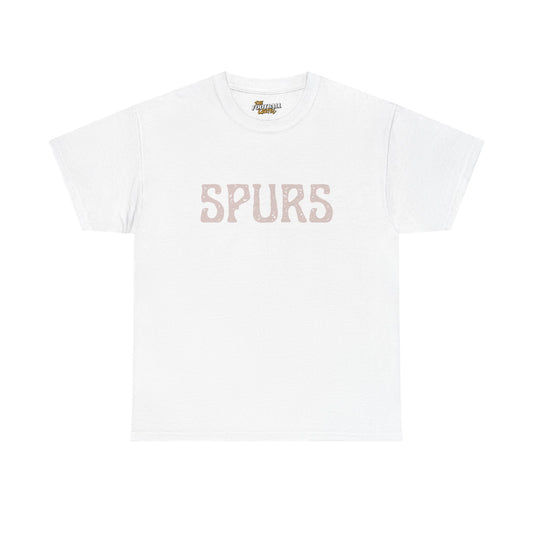 White t-shirt with 'SPURS' text on a white background