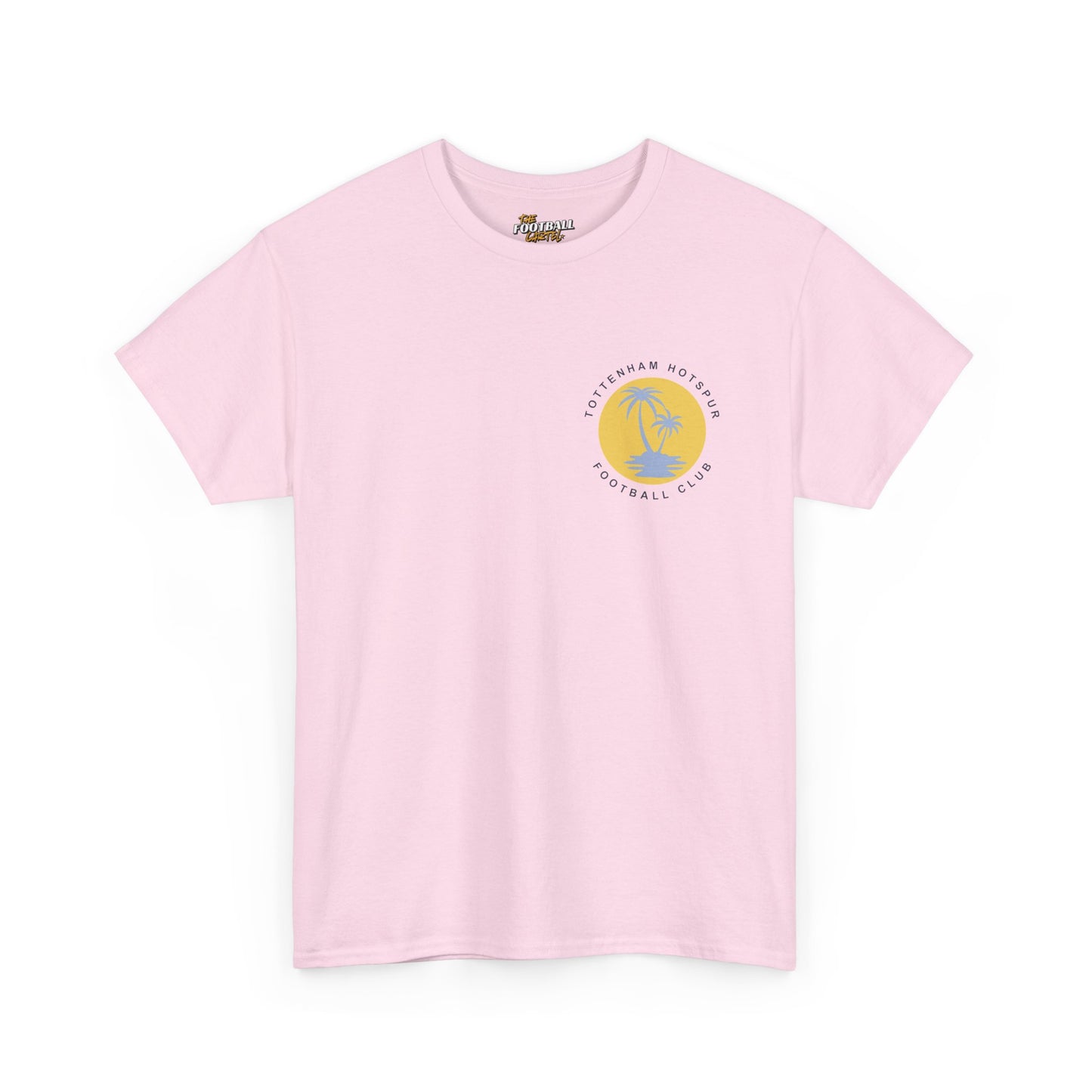 Pink t-shirt with a logo on the chest against a white background