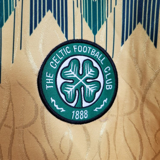 Celtic Football Club logo on a Celtic 89-91 away shirt