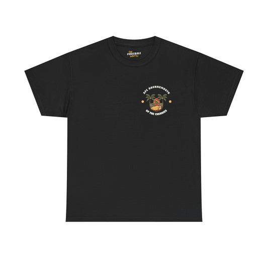 Black afc Bournemouth t-shirt with a logo on the chest against a white background