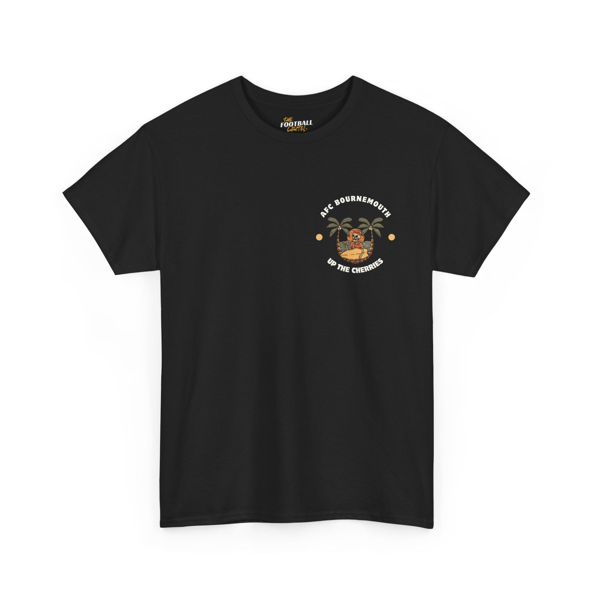 Black afc Bournemouth t-shirt with a graphic design on a white background