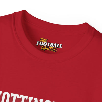 Red t-shirt with 'The Football Cartel' logo on a white background