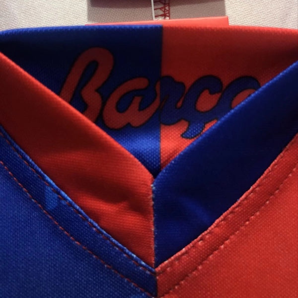 Close-up of a Barcelona 92-95 home shirt with Kappa and Barcelona logos.
