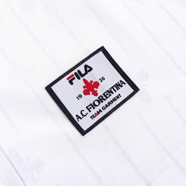 Fila logo on a white Fiorentina 97/98 away shirt  with 'A.C. Fiorentina' text