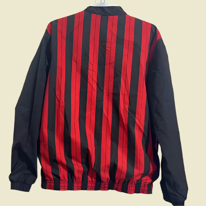 Black and red striped Ac Milan 2010’s windbreaker jacket  on a white background